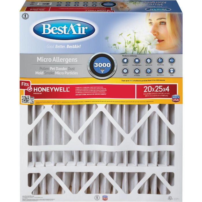 BestAir 20 In. x 25 In. x 4 In. Honeywell MERV 13 Deep Pleat Furnace Filter