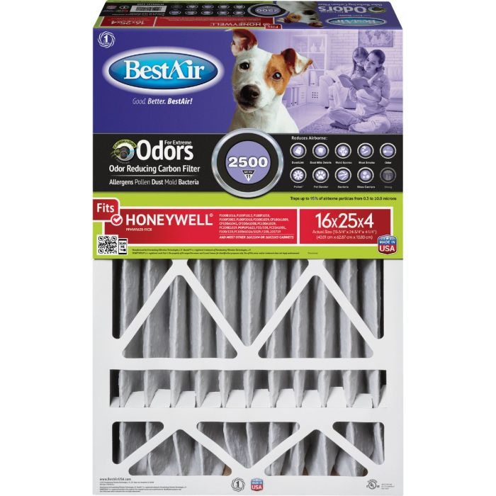 BestAir 16 In. x 25 In. x 4 In. Honeywell MERV 11 Odor Eliminating Deep Pleat Furnace Filter