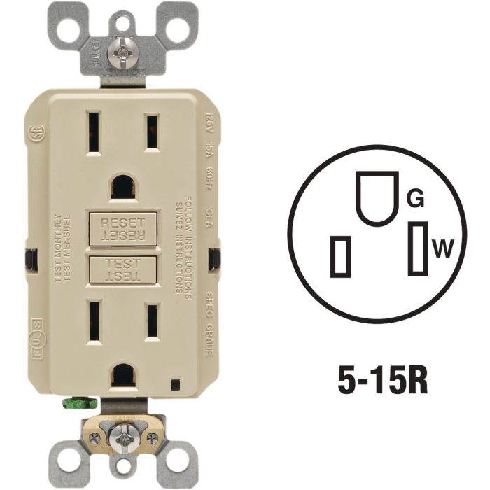 Leviton SmartlockPro Self-Test 15A Ivory Residential Grade Rounded Corner 5-15R GFCI Outlet
