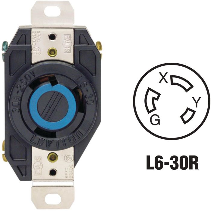 Leviton 30A 250V Black Industrial Grade L6-30R Locking Outlet Receptacle