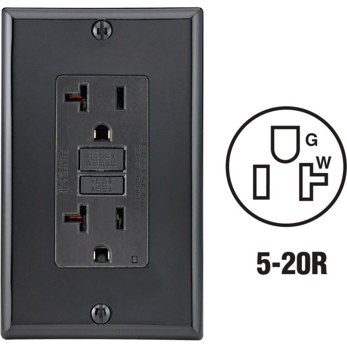 Leviton SmartlockPro Self-Test 20A Black Commercial Grade 5-20R GFCI Outlet with Wall Plate