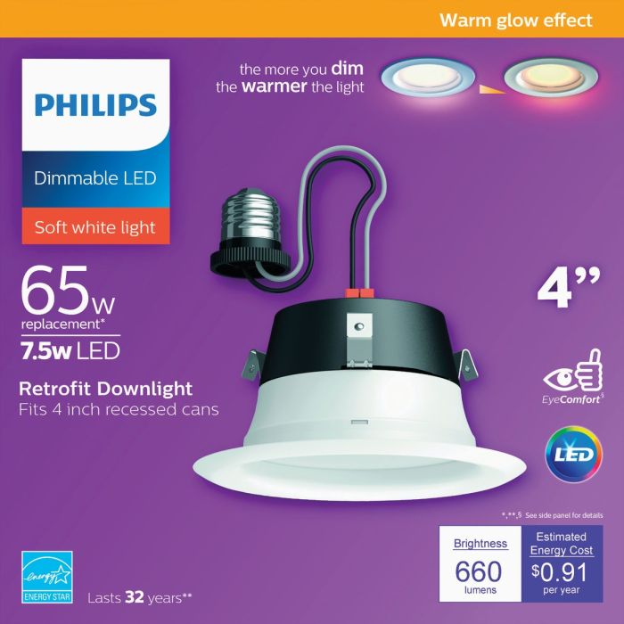 Philips Warm Glow 4 In. Retrofit IC/Non-IC Rated White LED Recessed Light Kit