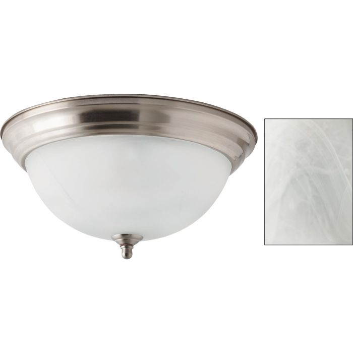 Home Impressions 13 In. Brushed Nickel Incandescent Flush Mount Ceiling Light Fixture with Alabaster Glass