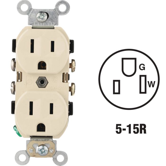 Leviton 15A Ivory Commercial Grade 5-15R Duplex Outlet