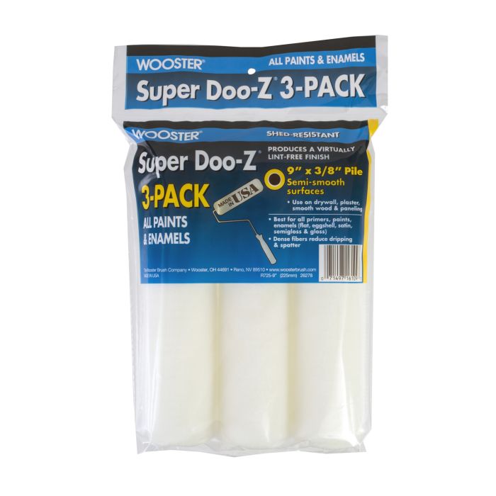 9" x 3/8" Nap Wooster R725 Super Doo-Z Shed-Resistant Woven Roller Cover, 3-Pack