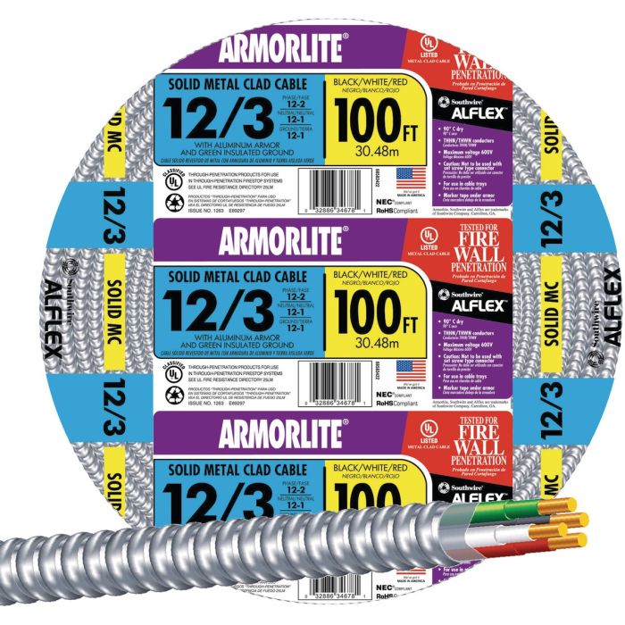 Southwire 100 Ft. 12/3 MC Armored Cable Electrical Wire