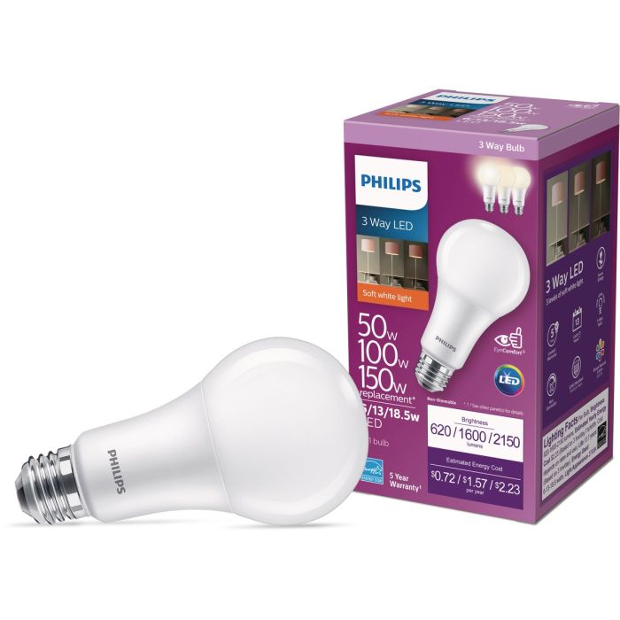 Philips 50/100/150W Equivalent Soft White A21 Medium 3-Way LED Light Bulb
