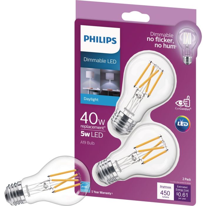 Philips 40W Equivalent Daylight A19 Medium LED Light Bulb (2-Pack)