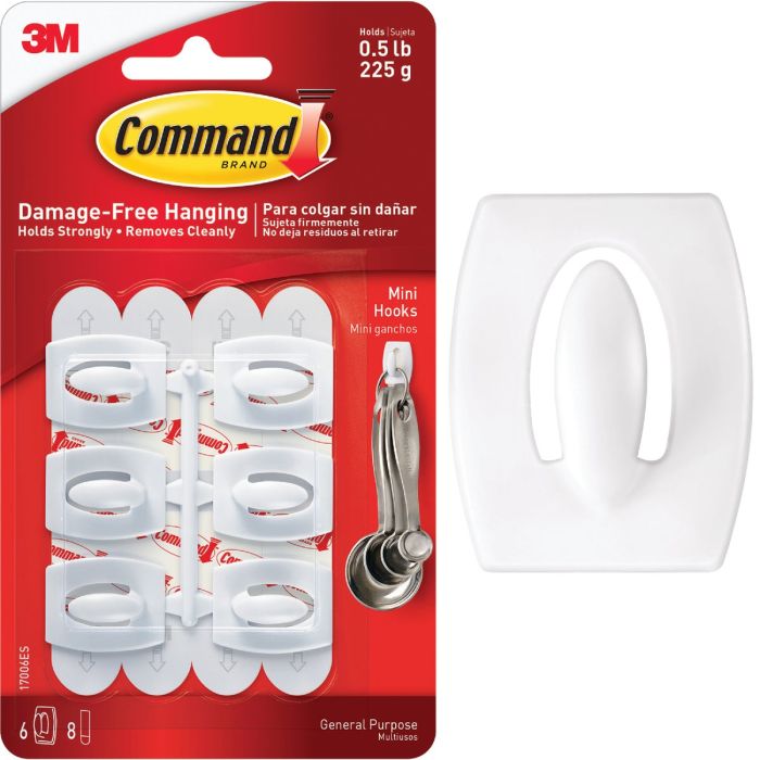 3M Command White Mini Adhesive Hook (6-Pack)