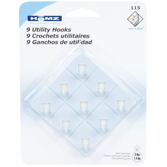 Homz Utility Adhesive Hook With Peel 'n Stick Tape (9-Pack)