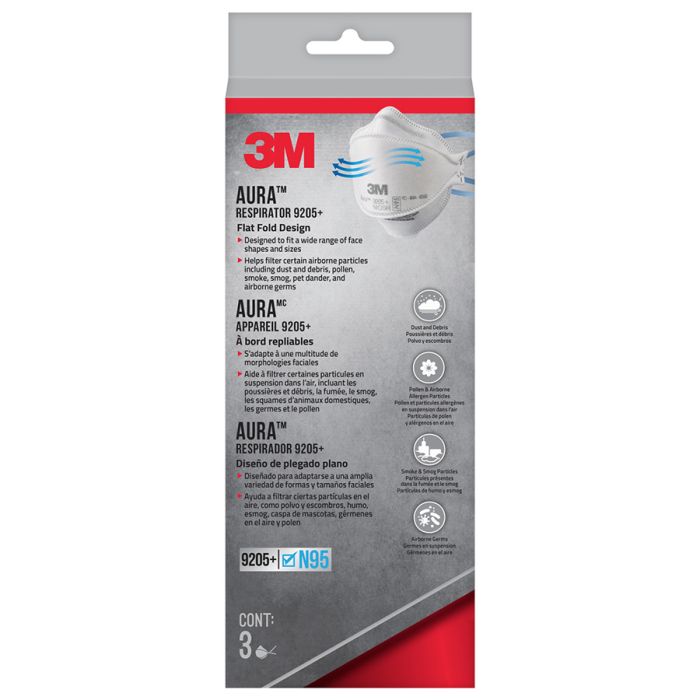 3M 9205P-3-DC Aura N95 Particulate Respirator, 3-Pack