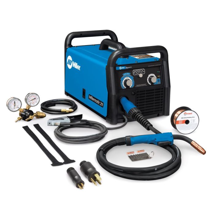 Image of Miller® Millermatic® 211 Single Phase MIG Welder With 110 - 240 Input Voltage, 230 Amp Max Output, Advanced Auto-Set™ Material Thickness, Fan-On-Demand™ Cooling, And Accessory Package